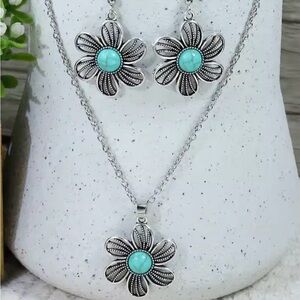 Vintage Boho Blue Stone Geometric Dangle Earrings for Women Ethnic Silver Color